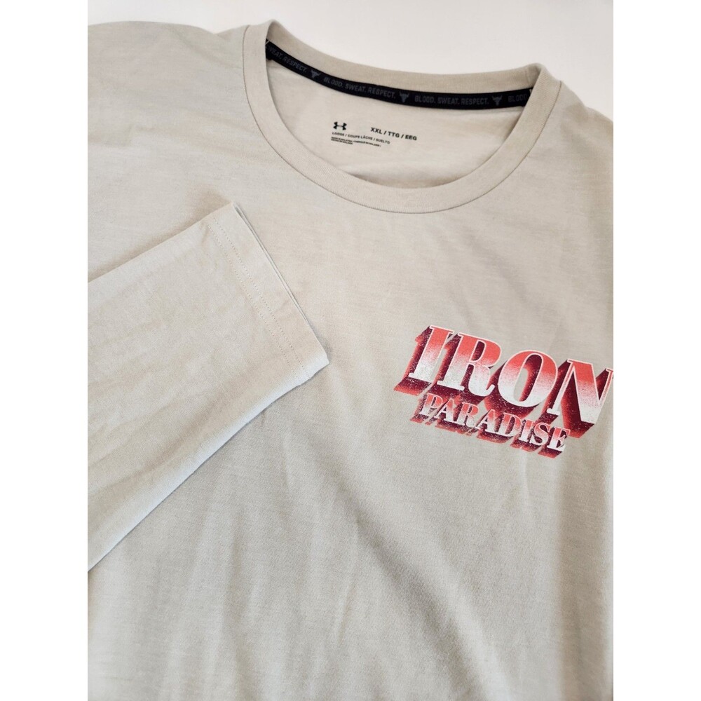 Under Armour Project Rock Shirt‎ Men's 2XL Beige Long Sleeve Iron Paradise Eagle